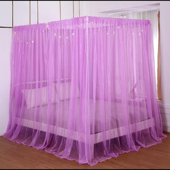 Purple Bed Canopy Panels Curtains with Star Lights (Fits up to a King) - Picture 2 of 5